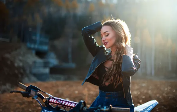 Осень, девушка, пейзаж, гора, мото, girl, rock, мотокросс