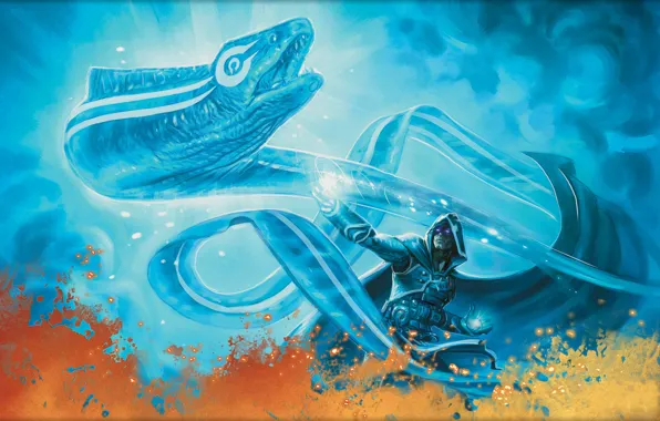 Магия, монстр, свечение, воин, мужчина, сражение, Magic The Gathering, мурена