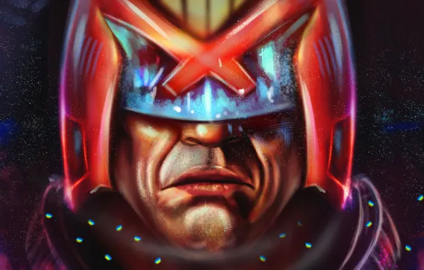 Фантастика, рисунок, арт, шлем, комикс, Судья Дредд, Dredd, Judge Dredd