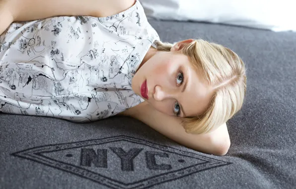 Взгляд, макияж, прическа, блондинка, фотограф, лежит, блузка, Tavi Gevinson