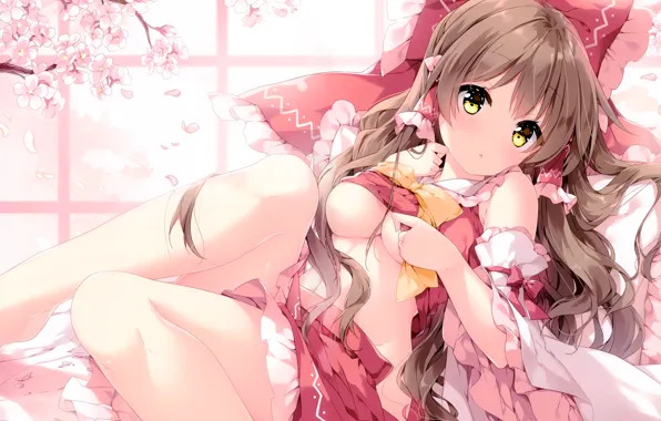 Girl, sexy, cleavage, long hair, brown hair, boobs, anime, beautiful