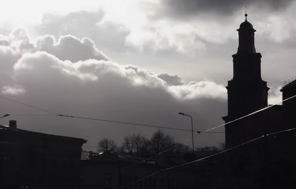 Город, Церковь, Тучи, City, Латвия, Church, Лиепая, Liepaja