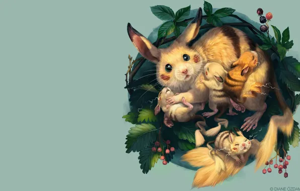 Арт, гнездо, пикачу, малыши, покемон, десткая, Diane ÖZDAMAR, A nest of Pikachu