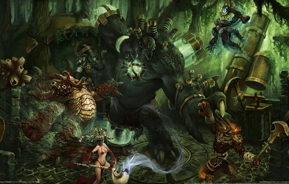 Картинка лес, трубы, война, чудовища, heroes of newerth, маги