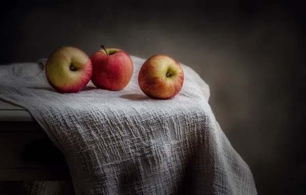 Картинка макро, фон, яблоки, три яблока