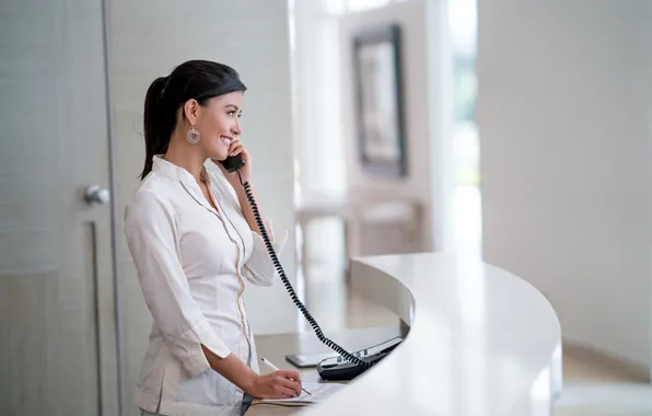 Girl, woman, work, reception desk