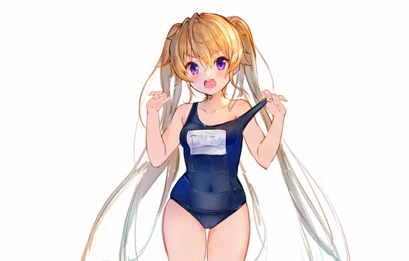 Girl, sexy, long hair, boobs, anime, beautiful, twintails, purple eyes