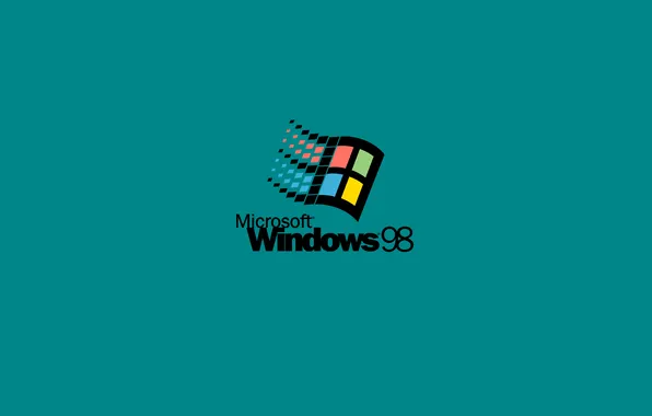 Логотип, Windows, майкрософт, винда, бирюзовый фон, Заставка, Windows 98, виндовс 98