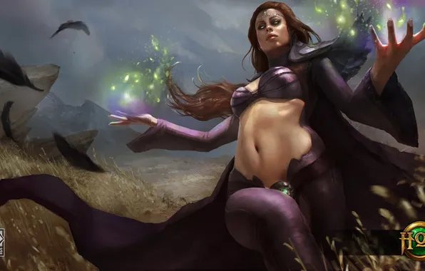 Грудь, девушка, перо, маг, Heroes of Newerth, Artesia, Artesia le Fay, полье