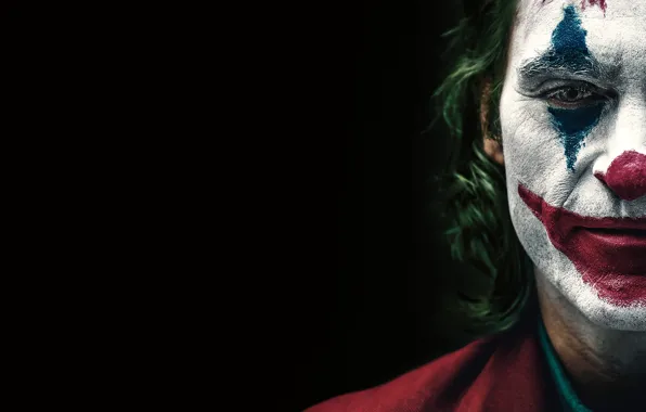 Картинка лицо, Джокер, черный фон, Joker, грим, Joaquin Phoenix, Хоакин Феникс