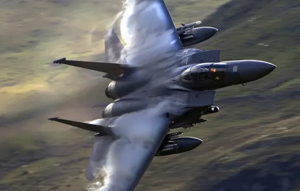 Картинка истребитель, США, Eagle, F-15, всепогодный, тактический, Эффект Прандтля — Глоерта