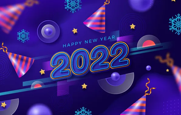 Снежинки, цифры, Новый год, звёздочки, 2022
