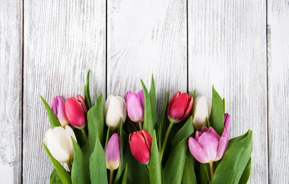 Цветы, букет, colorful, тюльпаны, wood, pink, flowers, tulips