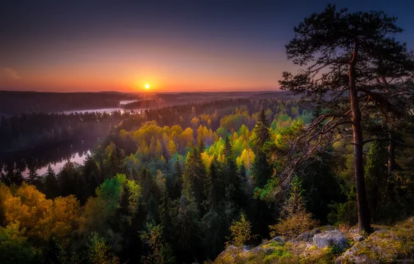 Картинка осень, закат, горы