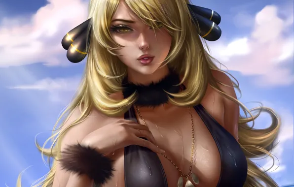 Girl, sexy, wet, cleavage, long hair, boobs, anime, beautiful