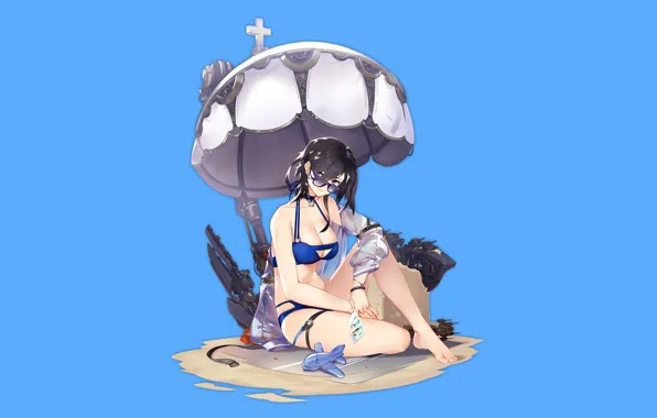 Girl, sexy, cleavage, beach, boobs, anime, blue eyes, beautiful