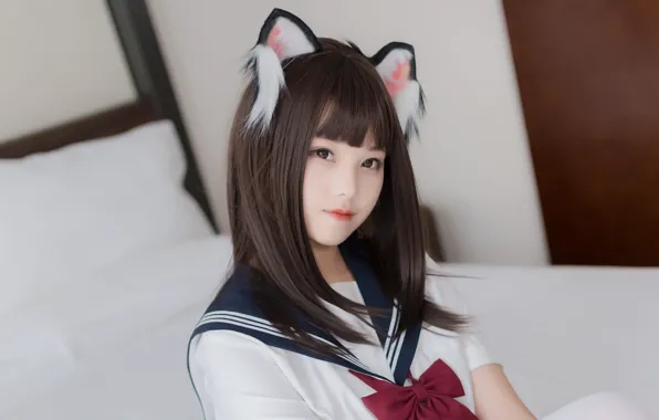Girl, long hair, animal ears, beautiful, pretty, lips, face, cosplay
