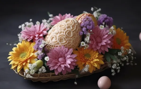 Цветы, стол, праздник, яйцо, яйца, букет, весна, Пасха