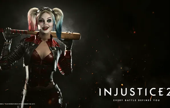 Взгляд, девушка, улыбка, грим, бита, Harley Quinn, NetherRealm Studios, Harleen Frances Quinzel