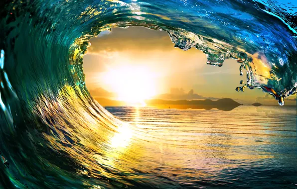 Картинка море, волны, солнце, пейзаж, природа, океан, waves, sea