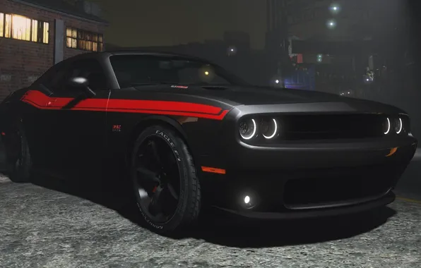 Ночь, чёрный, Dodge, Challenger, GTA 5, 2015