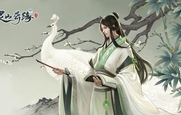 Картинка игра, арт, павлин, парень, fantasy, Lingshan Qi Yuan