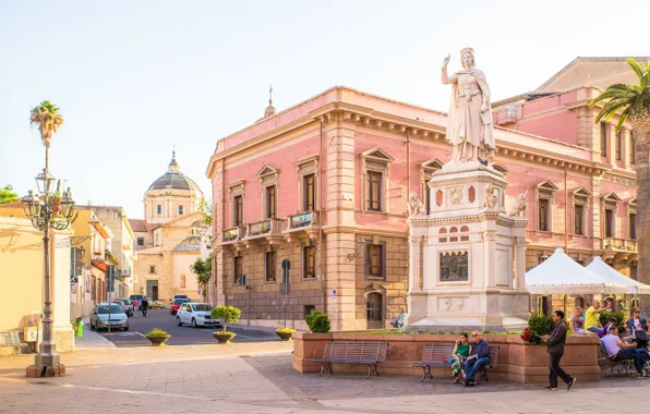 Город, дома, площадь, Италия, Сардиния, Oristano, Sardaigne, Ористано