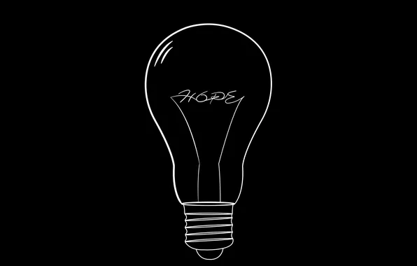 Лампочка, черный фон, hope