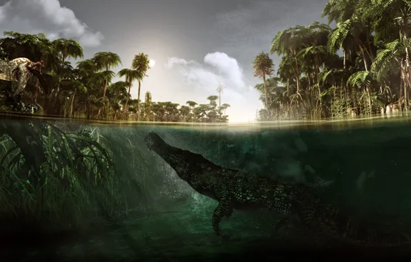 Underwater, Alessandro Mastronard, Sarcosuchus, Саркозух, Microraptor, Микрораптор, вымерший род гигантских крокодиломорфов, род мелких дромеозаврид