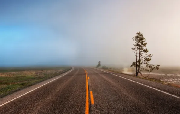 Картинка дорога, туман, обои, широкоформатные