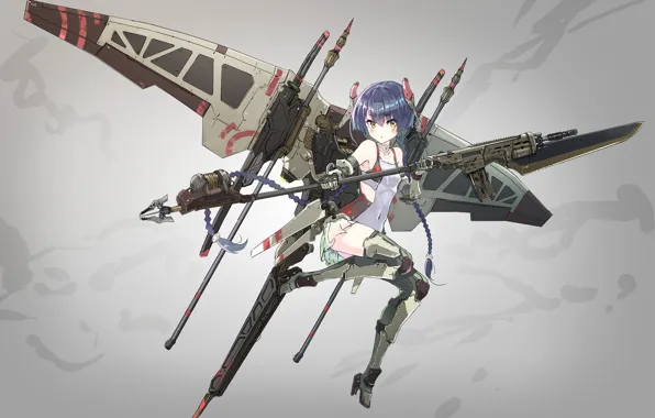 Girl, gun, mecha, weapon, anime, blade, rifle, suit