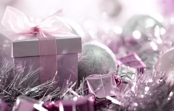 Праздник, подарок, игрушки, новый год, лента, декор