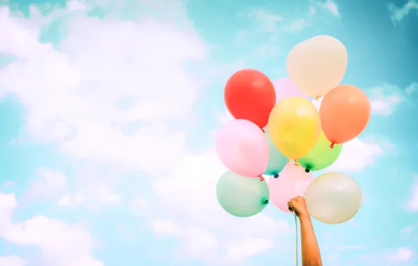 Лето, небо, солнце, счастье, воздушные шары, отдых, colorful, summer