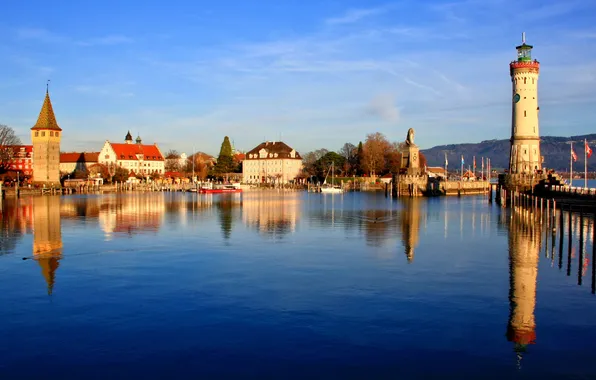 Город, фото, дома, Германия, Bavaria, река Lindau