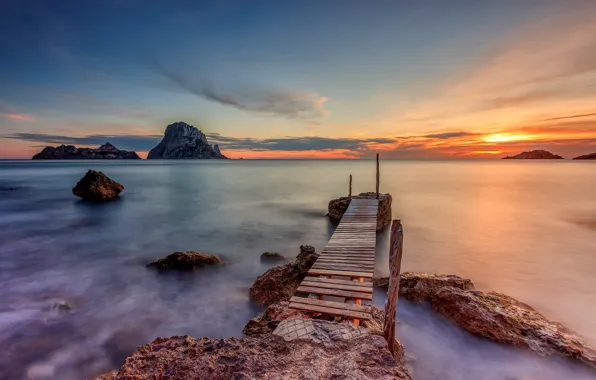 Море, мост, берег, Ibiza, Cala D´hort
