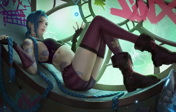 Game, игра, Jinx, LOL, League of Legends, character, витраж, улыбка