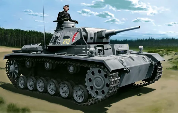 Рисунок, арт, Panzerkampfwagen III, немецкий средний танк, PzKpfw III