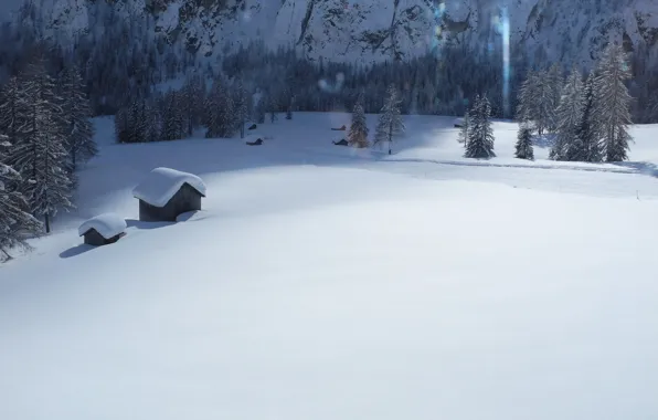Картинка зима, снег, пейзаж, дом