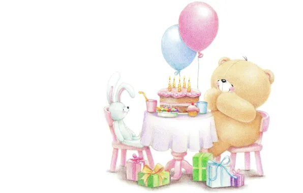 Картинка шарики, друг, настроение, день рождения, праздник, подарок, свечи, кролик