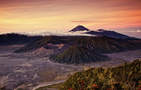 Картинка пейзаж, природа, фото, Индонезия, вулканы, гора Бромо