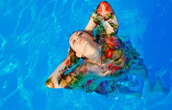 Вода, девушка, купание, girl, blue, Bathing