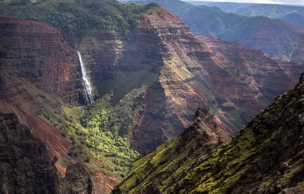 Горы, природа, водопад, Kauai, Кауаи