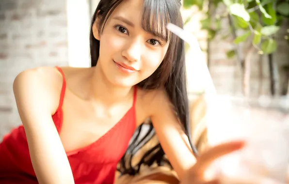 Beautiful, Asian, Model, Smile, Woman, Sofa, Pretty, Japanese