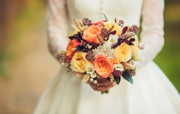 Розы, букет, руки, нежные, невеста, свадьба, beautiful, Roses