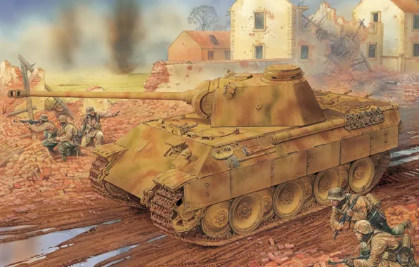 Картинка Рисунок, Пантера, Panther, PzKpfw V, Немецкий, Sd. Kfz. 171, Panzerkampfwagen V, Средне-тяжёлый танк
