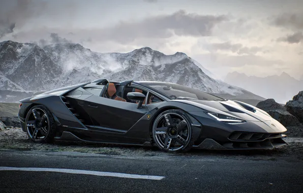 Lamborghini, supercar, road, mountains, digital art, asphalt, Lamborghini Centenario, David Baylis