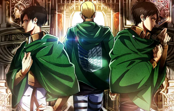 Эмблема, плащ, военная форма, Shingeki no Kyojin, Levi, Eren Yeager, Вторжение гигантов, Erwin Smith