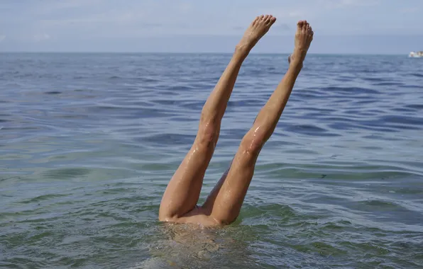 Wet, legs, ocean, pussy, water, horizon, outdoor, shaved