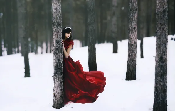 Картинка зима, лес, девушка