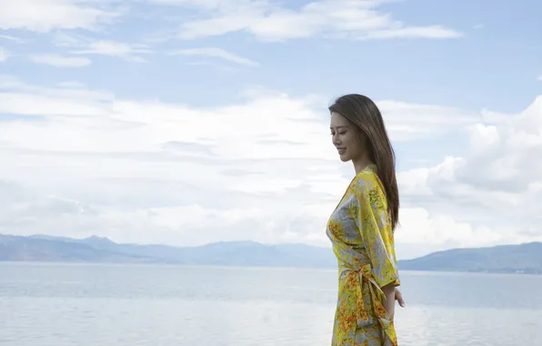 Clouds, Beautiful, Asian, Model, Water, Smile, Mountain, Woman